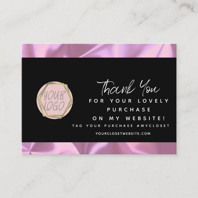 Modern Butik Skönhet Rosa Tack Logotyp Visitkort (Framsida)