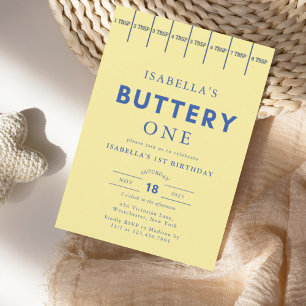 Modern Butter-Gult Butter First Birthday Inbjudningar