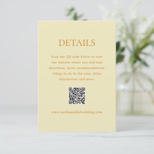 Modern Butter-Gult QR-kod Elegant bröllop Tilläggskort