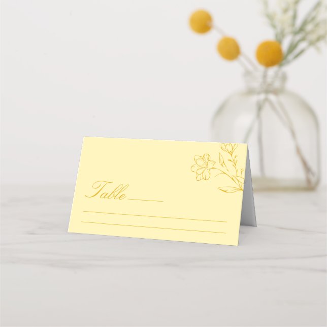 Modern Butter Yellow Floral Wedding Table Placeringskort (Framsida)