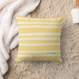 Modern Butter Yellow Striped Personalized Coastal Kudde