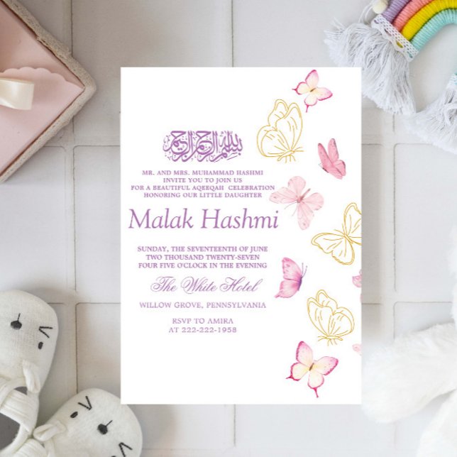 Modern Butterflies Islamic Aqiqa Aqeeqah Inbjudningar (Skapare uppladdad)