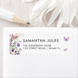Modern Butterflies Lila Blommigt Returadress Etikett