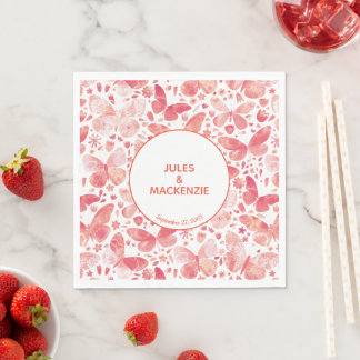 Modern Butterflies Watercolor Coral Rosa Pappersservett