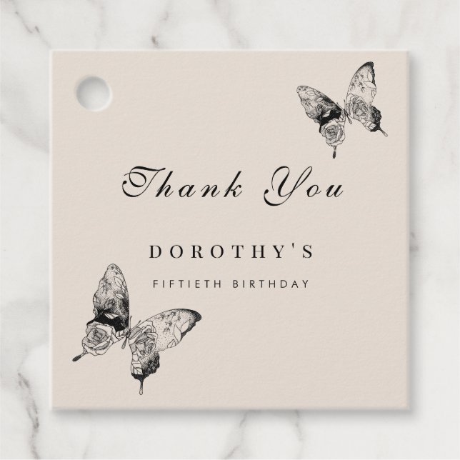 Modern Butterfly ANY Milestone Vuxen Birthday Gåvor Etiketter (Framsida)
