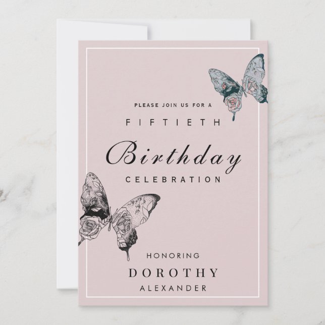 Modern Butterfly ANY Milestone Vuxen Birthday Inbjudningar (Framsida)
