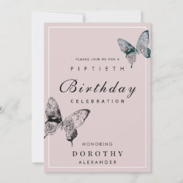Modern Butterfly ANY Milestone Vuxen Birthday Inbjudningar