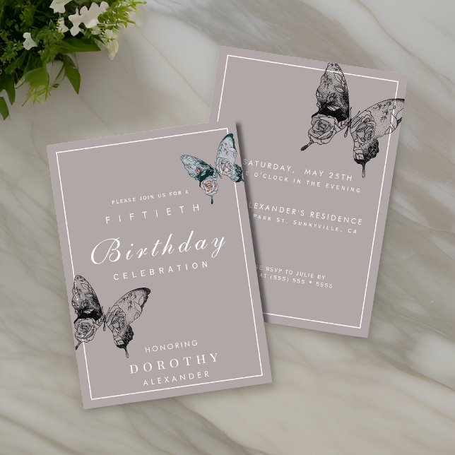 Modern Butterfly ANY Milestone Vuxen Birthday Inbjudningar (Skapare uppladdad)