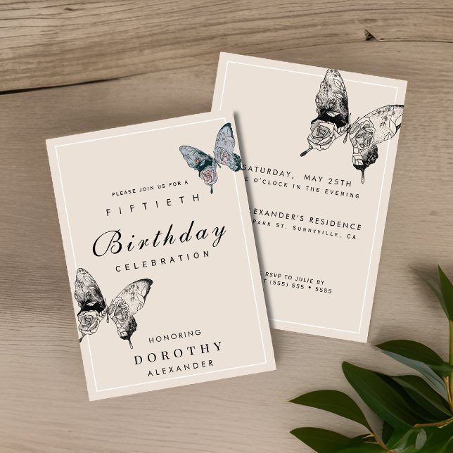 Modern Butterfly ANY Milestone Vuxen Birthday Inbjudningar (Skapare uppladdad)