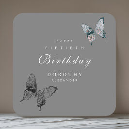 Modern Butterfly ANY Milestone Vuxen Birthday Underlägg Papper Kvadrat