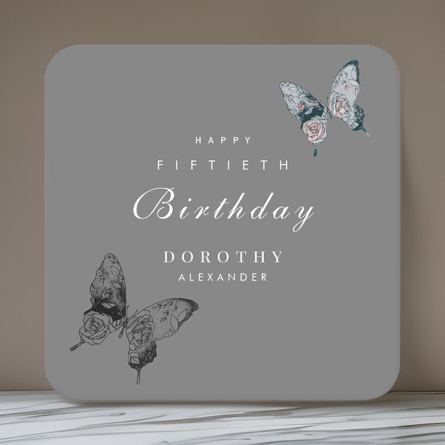 Modern Butterfly ANY Milestone Vuxen Birthday Underlägg Papper Kvadrat (Skapare uppladdad)