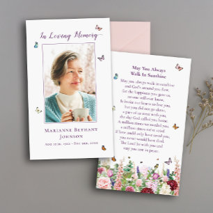 Modern Butterfly Blommigt Memorial Prayer Card Visitkort