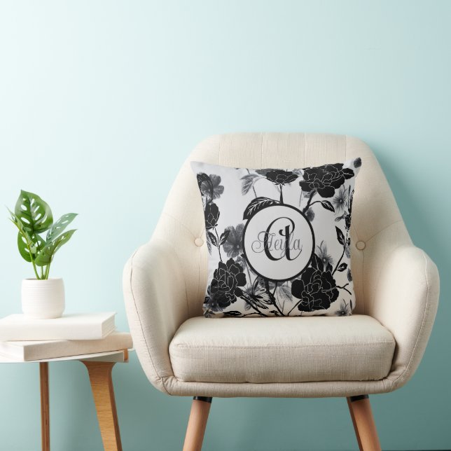 Modern Butterfly Blommigt Noir med Monogram Kudde (Stol)