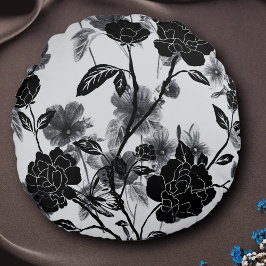 Modern Butterfly Blommigt Noir Rund Kudde