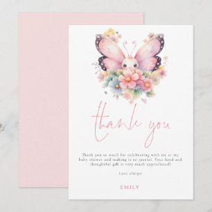 Modern Butterfly Blommigts Baby Shower Tack Kort