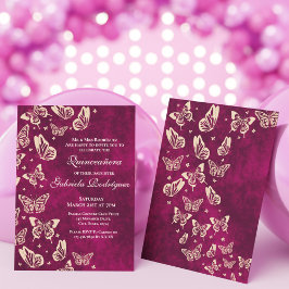 Modern Butterfly Rosa Guld Quinceañera 15 Party Inbjudningar
