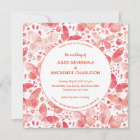 Modern Butterfly Watercolor Coral Rosa Bröllop