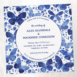 Modern Butterfly Watercolor Indigo Blue Bröllop Inbjudningar