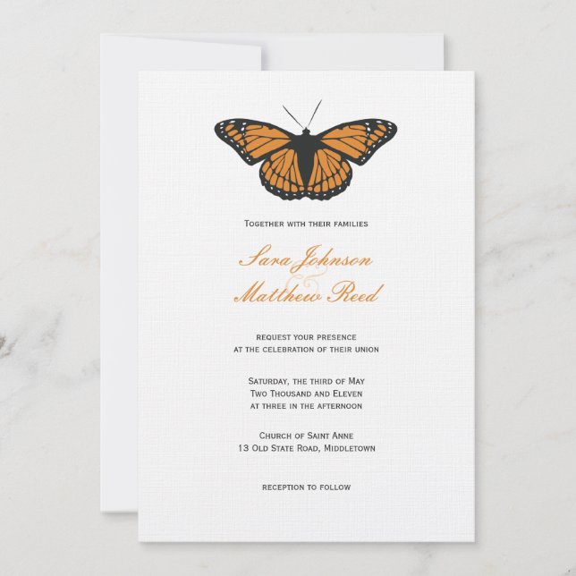 Modern Butterfly Wedding-inbjudan - Orange Inbjudningar (Framsida)