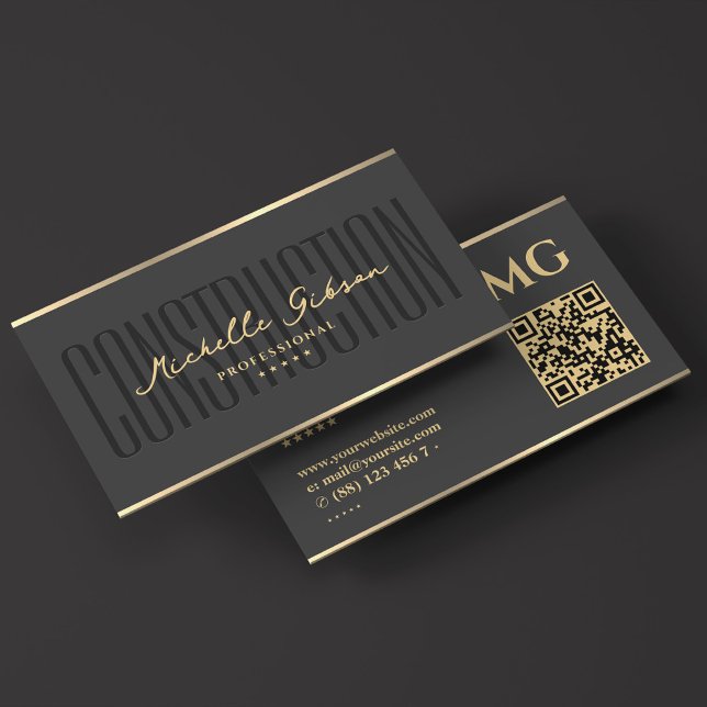 Modern byggentreprenör Mörk Grått Faux Guld Visitkort (Modern Construction Contractor Dark Grey Faux Gold Business Card
)
