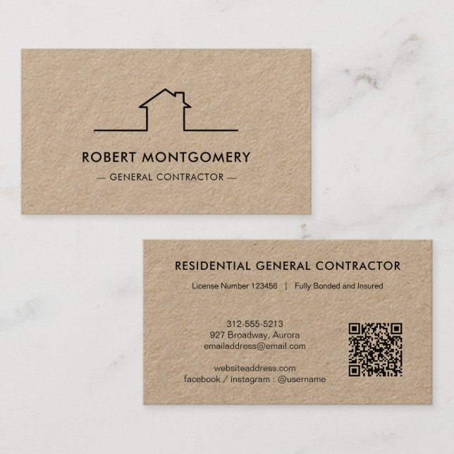 Modern byggentreprenör QR-kod Visitkort (Fram/baksida)