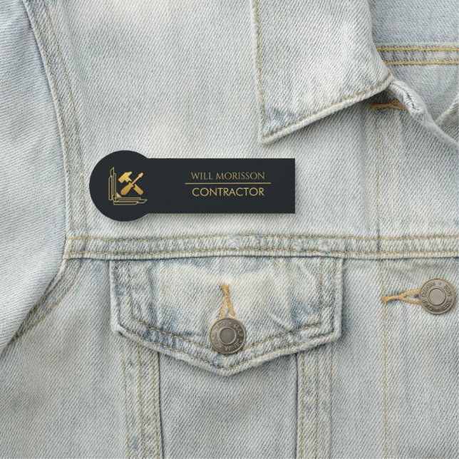Modern byggnadskonstruktion Guld & Svart Namnbricka (På plats)