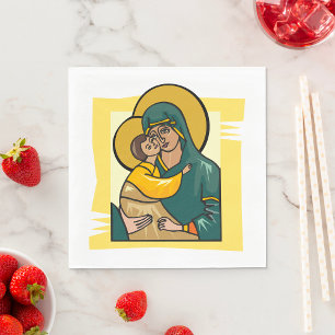 Modern Byzantine Virgin Mary och Child Religiösa Pappersservett