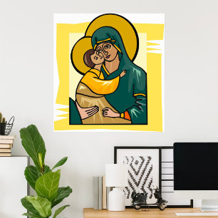 Modern Byzantine Virgin Mary och Child Religiösa Poster