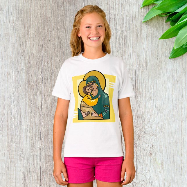 Modern Byzantine Virgin Mary och Child Religiösa T Shirt (Skapare uppladdad)