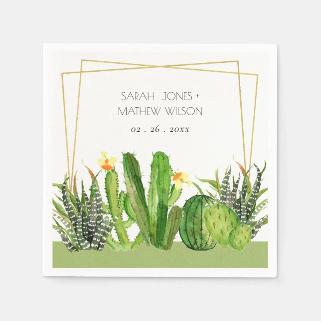 MODERN CACTUS BLOMMIGT GARDEN WATERCOLOR BRÖLLOP PAPPERSSERVETT (Framsidan)