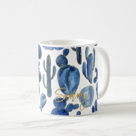 Modern Cactus Blue Guld NAMN Chic Desert Kaffemugg