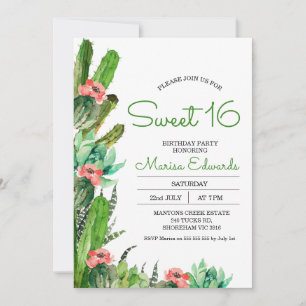 Modern Cactus Fiesta Sweet 16 födelsedagsinbjudan Inbjudningar