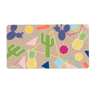 Modern cactus geometric Memphis inspirerade mönste Fraktsedel