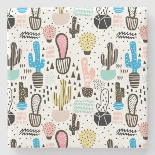 Modern Cactus Geometric Mönster Underlägg Sten