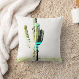 Modern Cactus Photo Art Desert Grönt Blue White Kudde