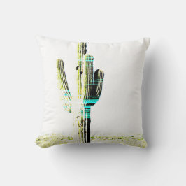 Modern Cactus Photo Art Desert Grönt Blue White Kudde