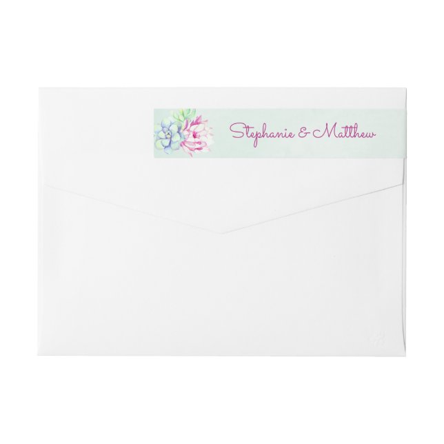 Modern Cactus Succulents Blommigt Foliage Bröllop Etikettband (Baksidan)