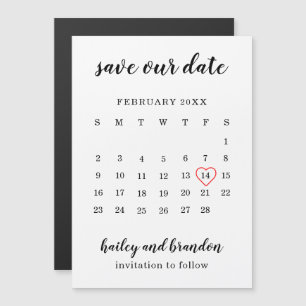 Modern Calendar Red Heart Bröllop spara datum Magnetisk Inbjudningskort