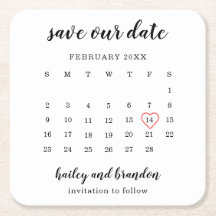 Modern Calendar Red Heart Bröllop spara datum