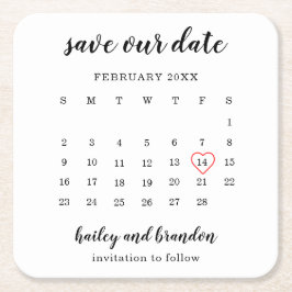 Modern Calendar Red Heart Bröllop spara datum Underlägg Papper Kvadrat