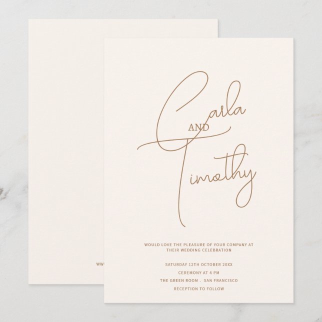 Modern Caligraphy Script Red Rosa Bröllop Inbjudningar (Fram/baksida)