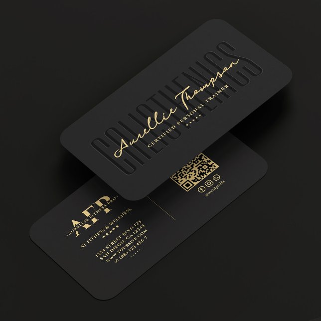 Modern Calisthenics Personal Trainer Elegant Black Visitkort (Modern Calisthenics Personal Trainer Elegant Black Business Card
)