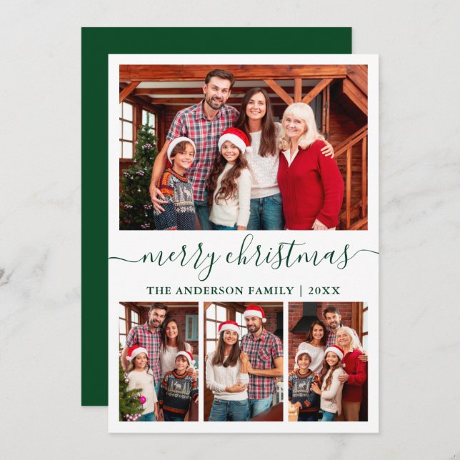 Modern calligrafi 4 Photo Grönt God jul Julkort (Fram/baksida)