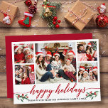 Modern calligrafi 5 Photo Family Red Julkort<br><div class="desc">Modern Calligraphy Script 5 Photo Family Photo Collage Glad helg Card innehåller Watercolor jul Holly Berries - Red Script</div>