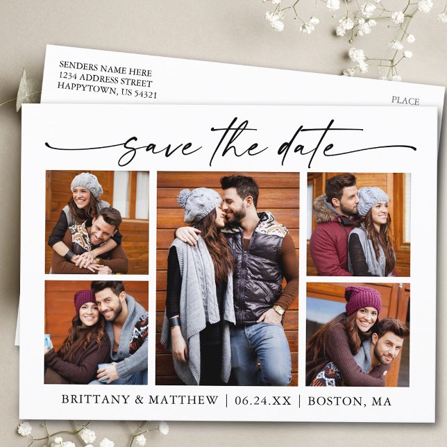 Modern calligrafi Bläck 5-foton sparar datum Vykort (Customize to change your personalized text size or text style.)