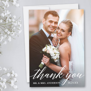 Modern calligrafi Bröllop Bride and Groom Photo Tack Kort