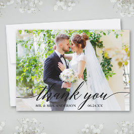 Modern calligrafi Bröllop Bride Groom Photo B Tack Kort