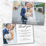 Modern calligrafi Bröllop Kärlek Tack 2 foto<br><div class="desc">Modern calligrafi i Bröllop Kärlek och tack Bride och Groom 2 Photo - tackkort - vitt skript</div>