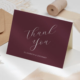 Modern calligrafi Burgundy Bröllop Tack Kort