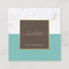 Modern calligrafi Elegant Guld Brown & Teal Fyrkantigt Visitkort